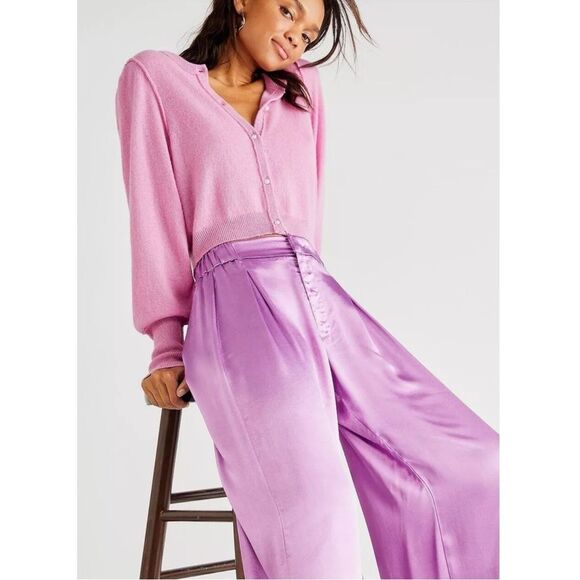 Free People Good Days Satin Pants Silky Slouchy Wide Leg - Picture 3 of 6